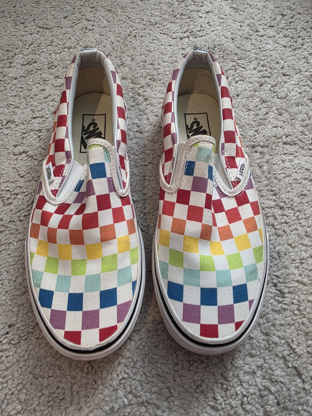 Vans  Womens Checkerboard Slip-On Sneakers in Rainbow Colors